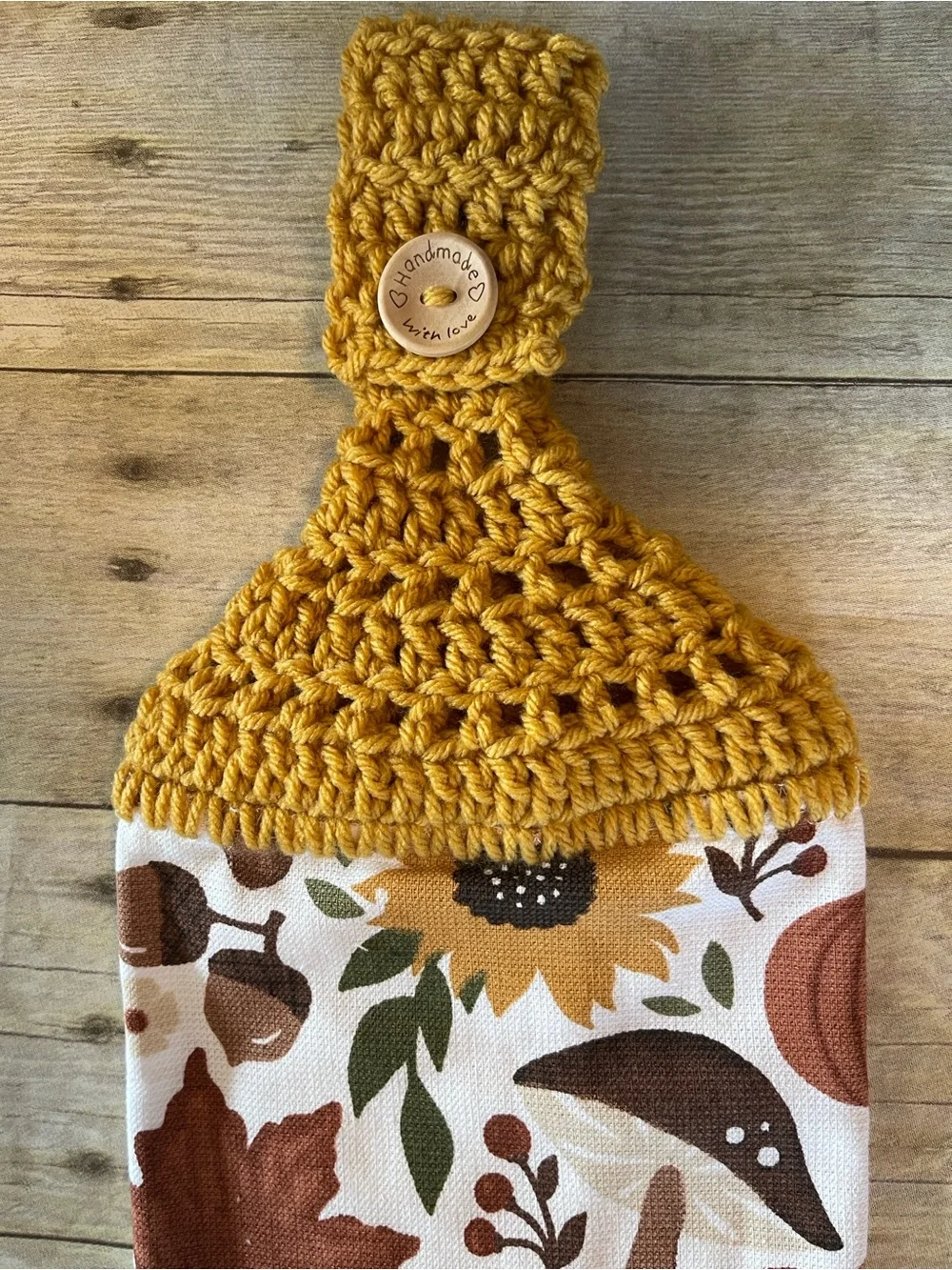 Mushrooms& Fall Colors Crochet Top Hanging Single Thickness Towel HandmadeW Love